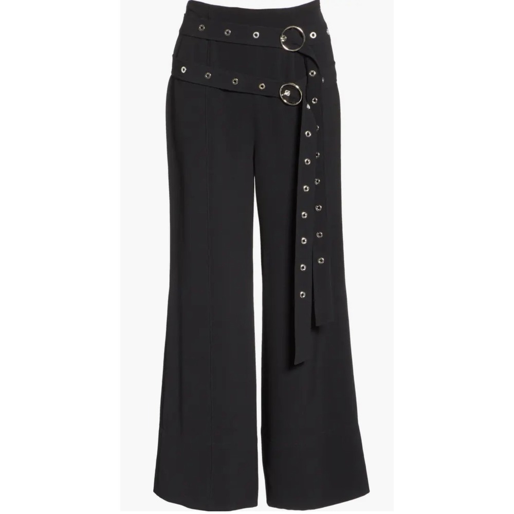 Cinq a Sept Wide Leg Pants Women 0 Black Excellent Grommet Double Belt High Rise - Picture 3 of 11